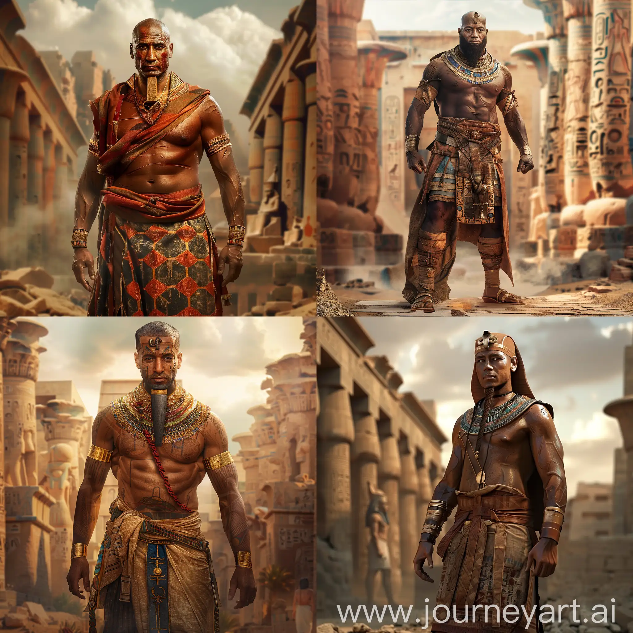 60 years old pharaoh, brown skin, depicted in ancient pharaoh kilt and headdress, shaved face, false pharaoh beard, in ancient egypt city, cinematic lighting, high contrast