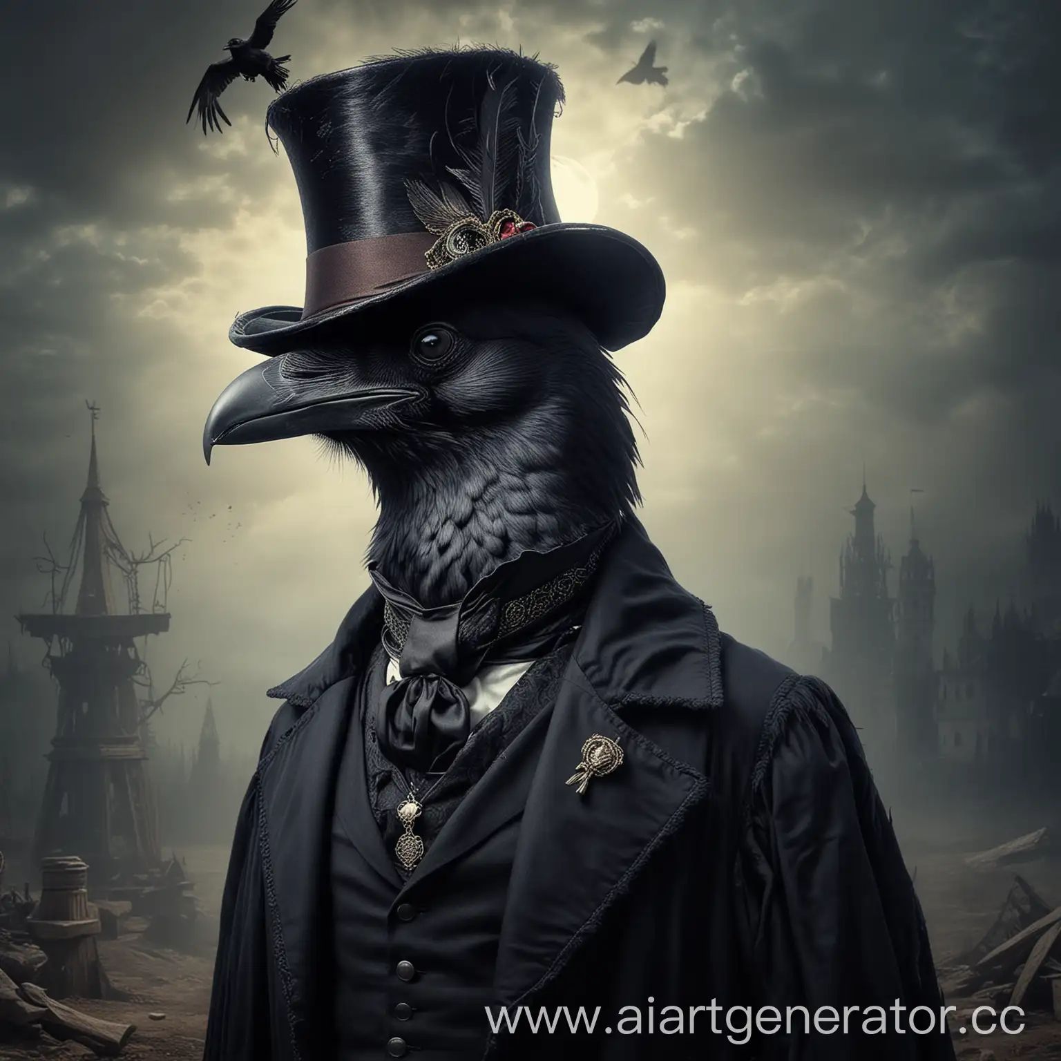 A humanoid Raven in a top hat. The God of secrets, intrigues and insidious plans. In the setting of ancient Russia