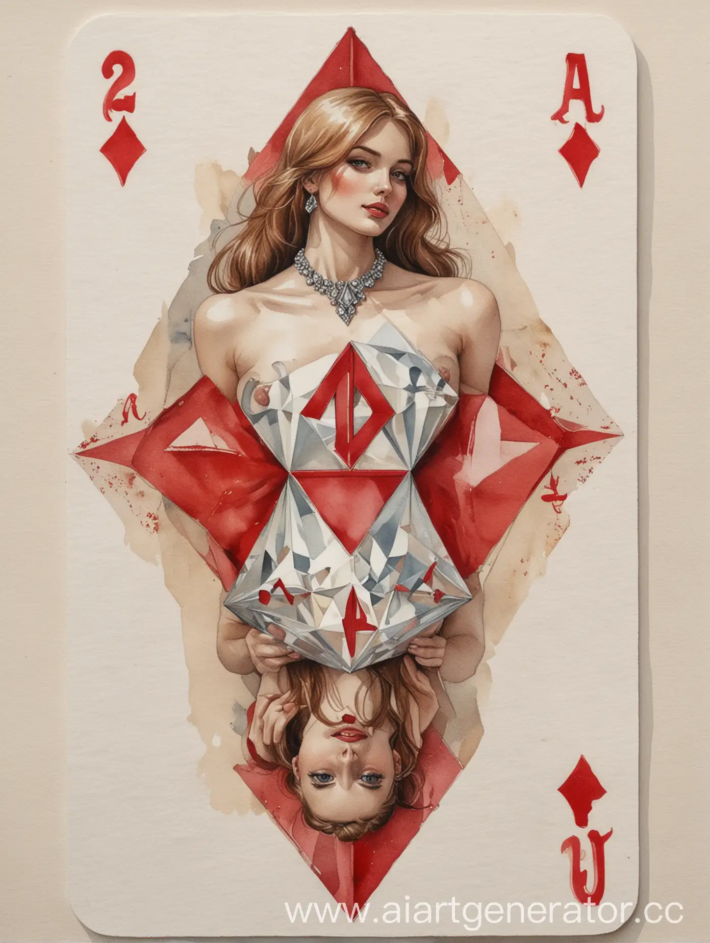 Watercolor-Drawing-Sexy-Deuce-of-Diamonds-with-Mirror-Image