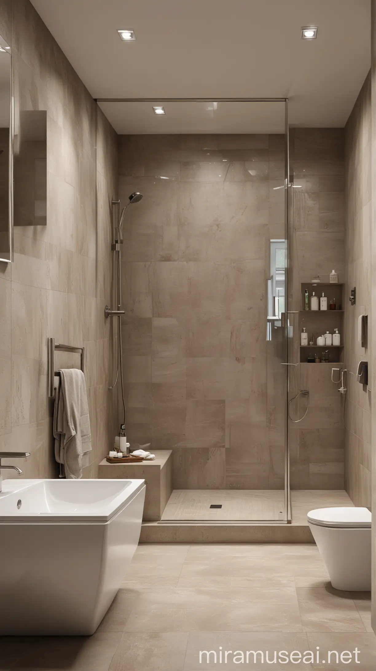 Luxurious Contemporary Full Bathroom Interior Design with Large Format Tiles