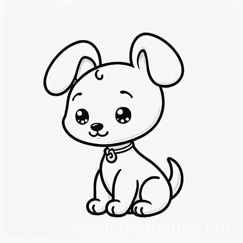 coloring page for kids, a cute dog, fine line art, white backround, Coloring Page, black and white, line art, white background, Simplicity, Ample White Space. The background of the coloring page is plain white to make it easy for young children to color within the lines. The outlines of all the subjects are easy to distinguish, making it simple for kids to color without too much difficulty