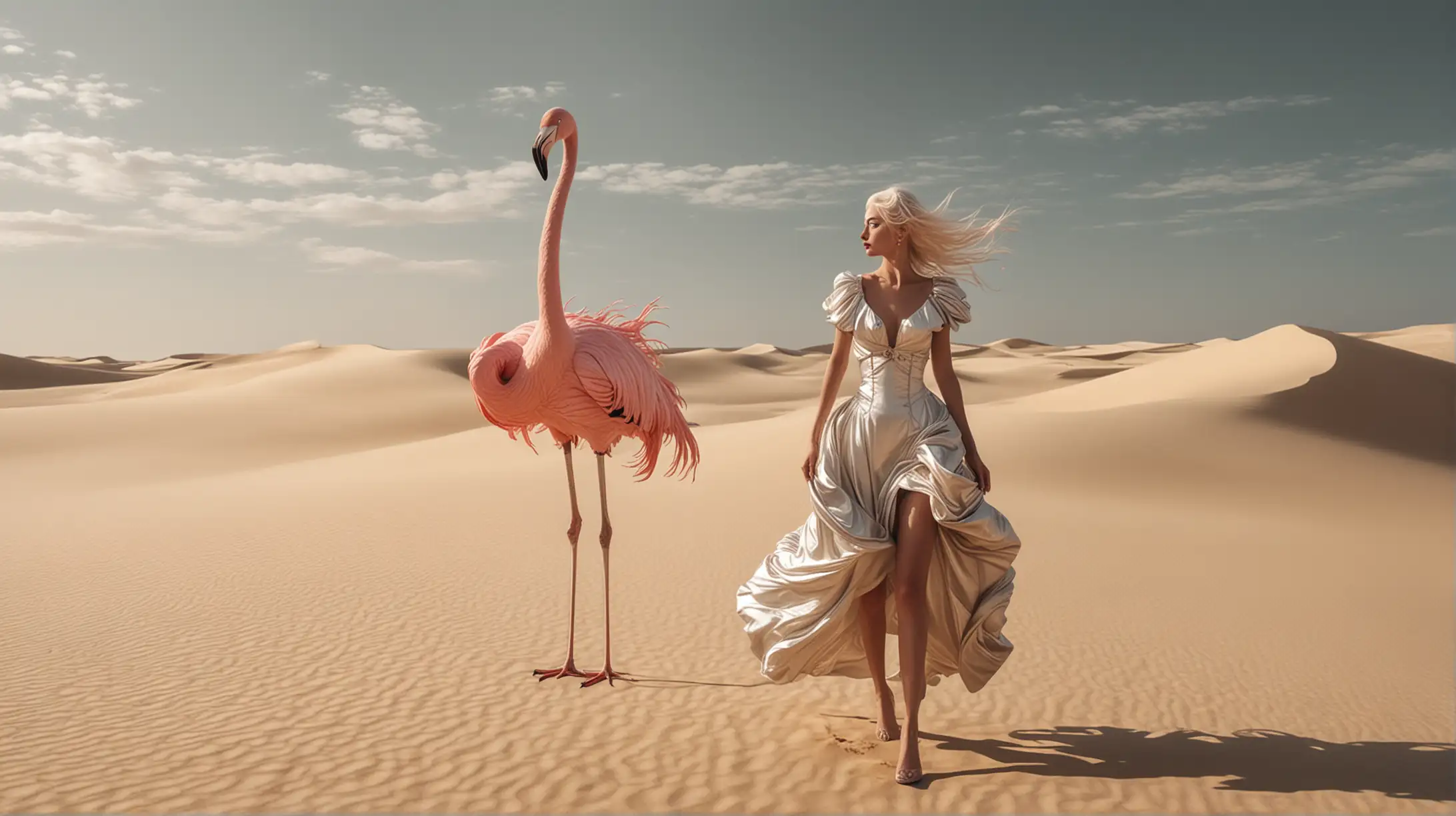 Fantasy Image Giant Flamingo and Haute Couture Sailor Dress