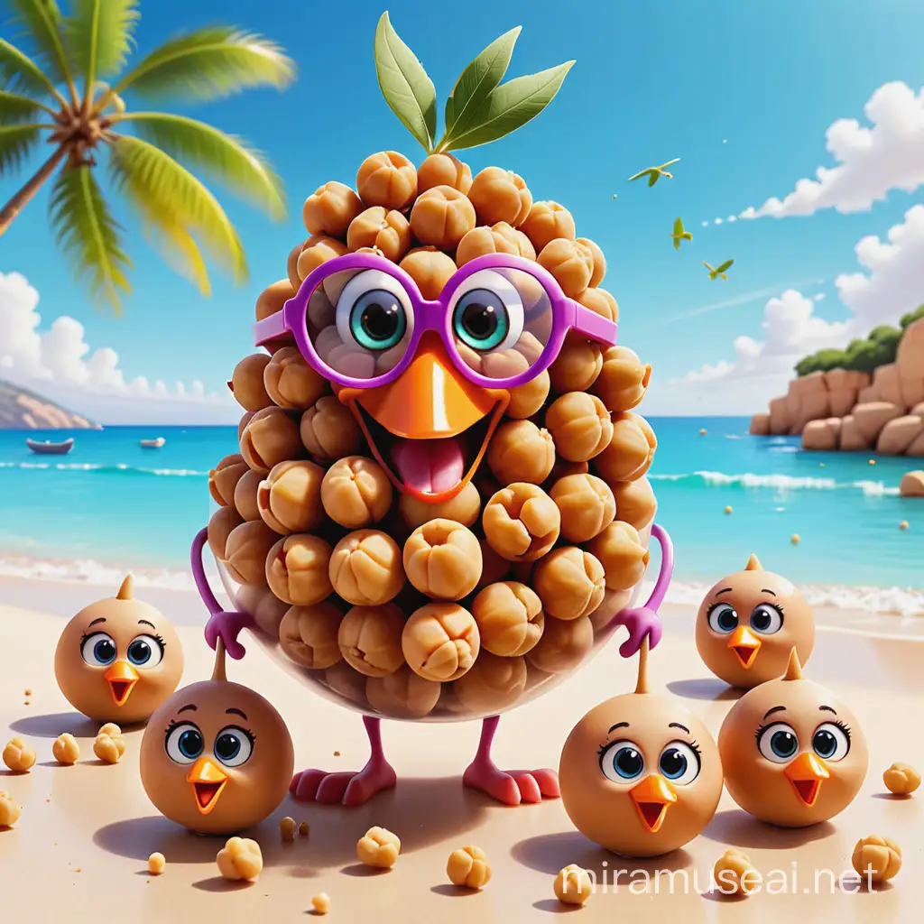 chickpeas on holiday funny cartoon quirky , kid friendly