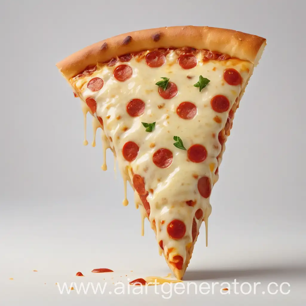 треугольный кусочек пиццы с тянущимся сыром на белом фоне