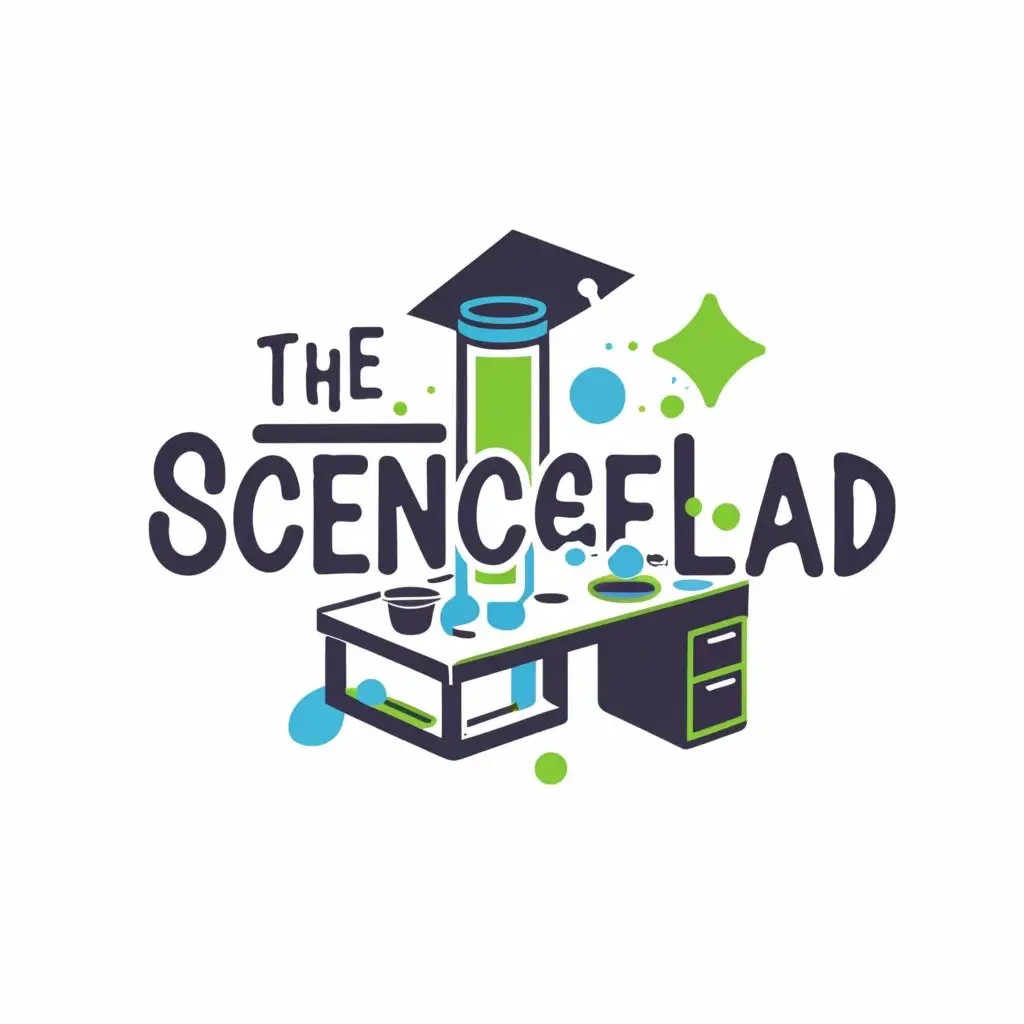 a logo design,with the text "TheScienceLAD", main symbol:Science Experiments and Student's Desk,Moderate,be used in Education industry,clear background