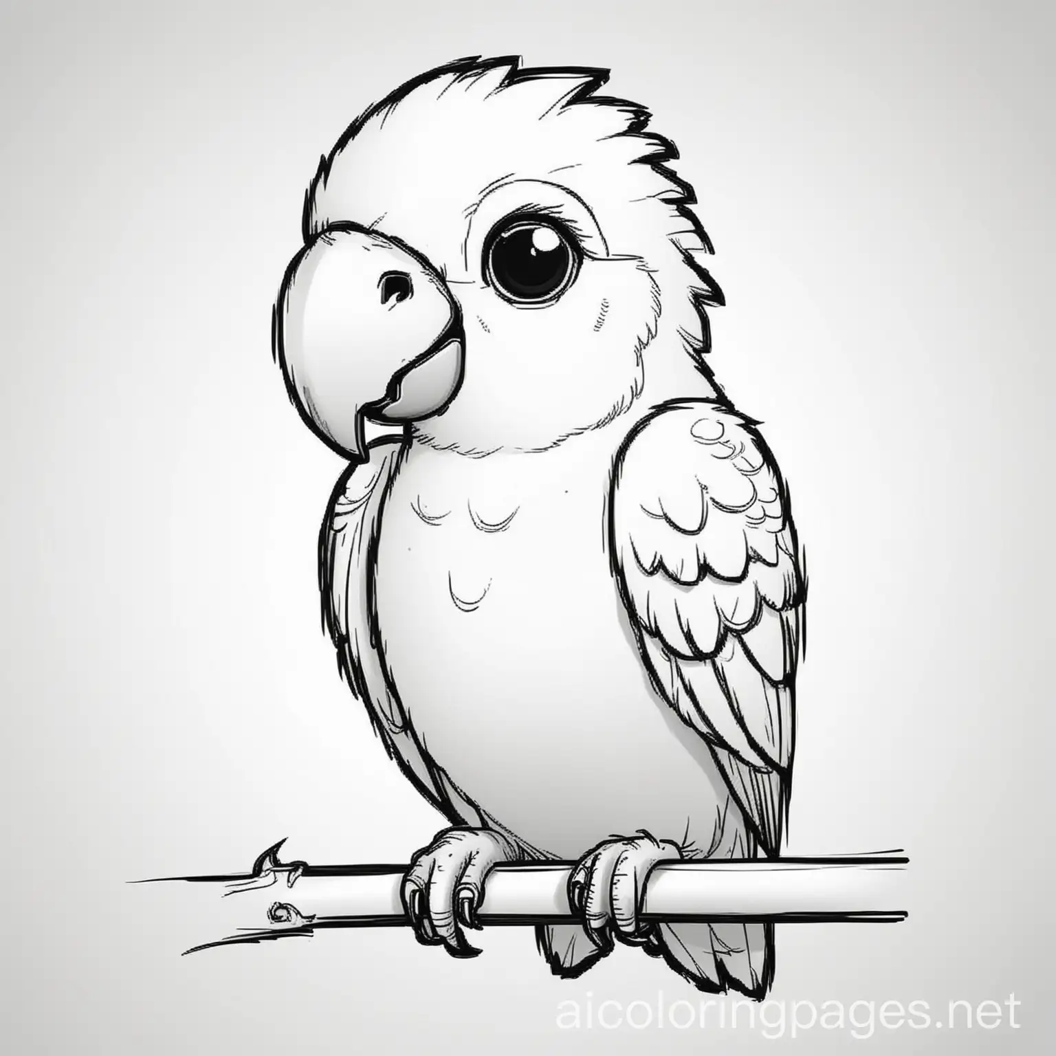 A cute parrot to color, Coloring Page, black and white, line art, white background, Simplicity, Ample White Space