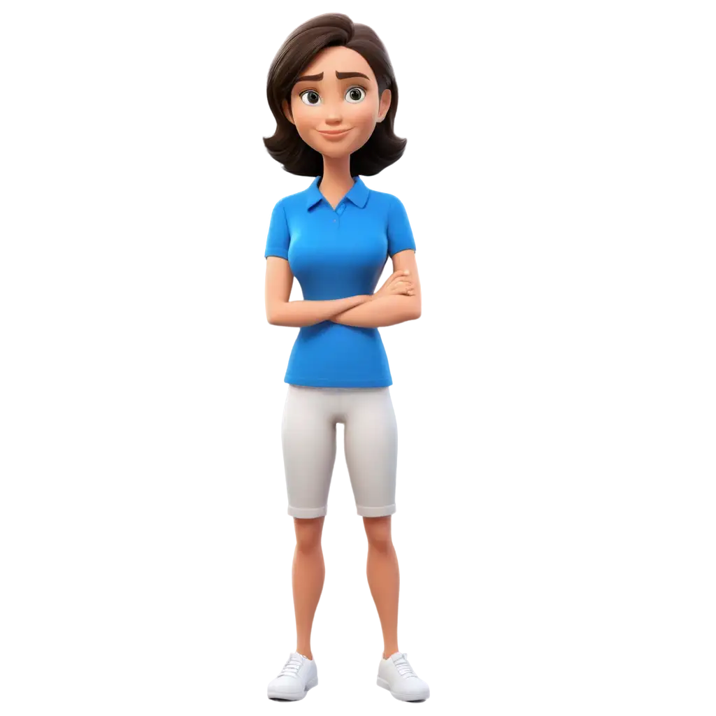 PNG-Cartoon-White-Woman-in-Blue-Polo-Shirt-with-Hands-Together