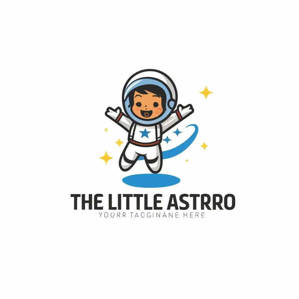 a logo design,with the text "The Little Astro", main symbol:A little kid in a white space suit joyfully jumps up,Moderate,be used in Entertainment industry,clear background
