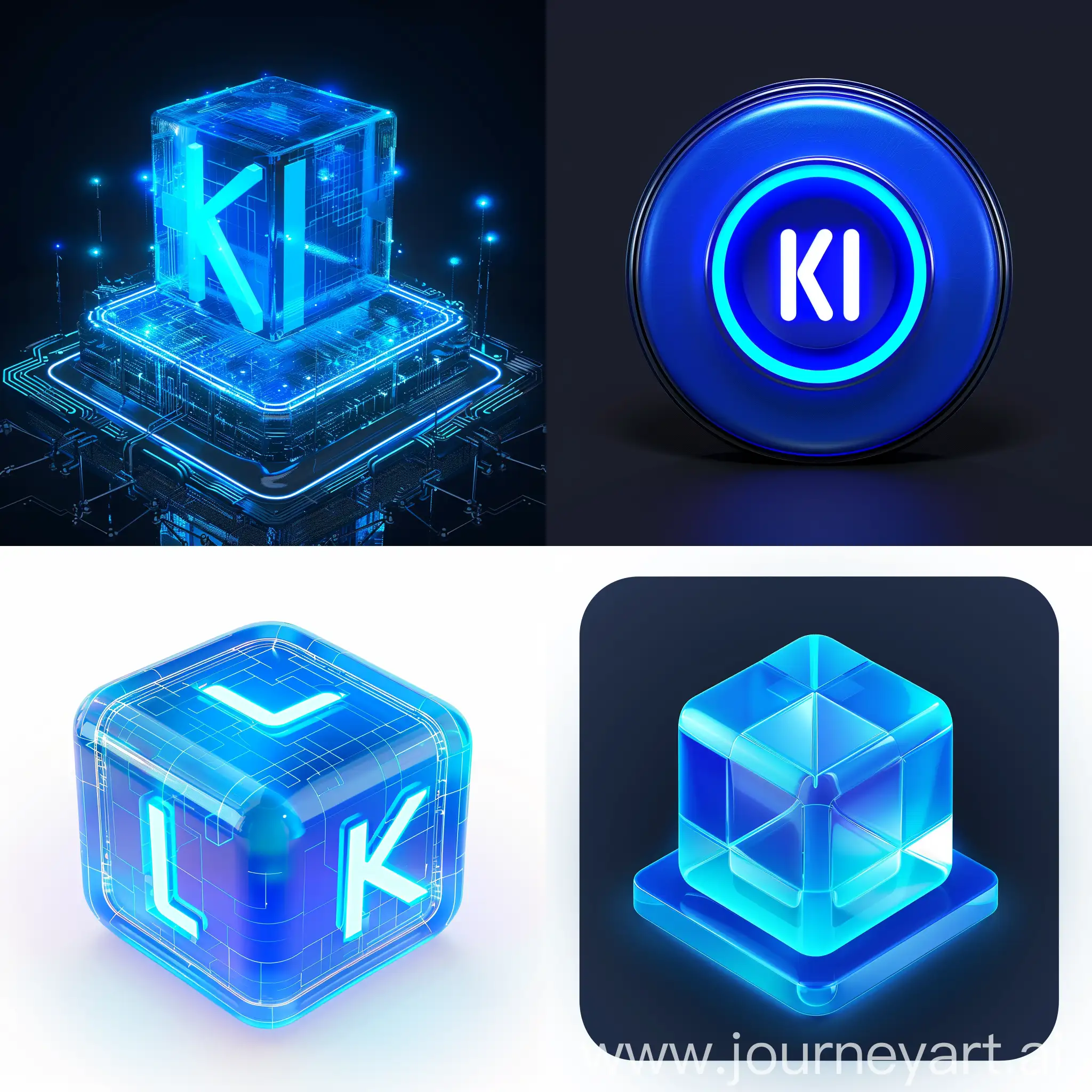 blaues Icon generative KI , eher wie ein powerpoint pictogramm in 2D