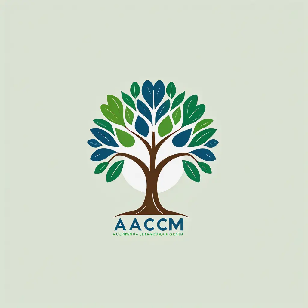 create a logo for a non profit organization called ACM that represents, hope, kingness, and life, using the colors green and blue, simple and minimal design and containing the baobab tree with their fruit