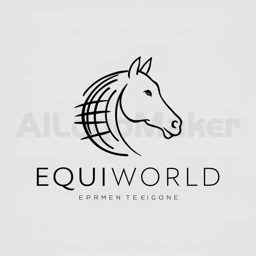 a logo design,with the text "equiworld", main symbol:real pen draw of horse head with a globe instead of word 'o',Minimalistic,be used in Animals Pets industry,clear background