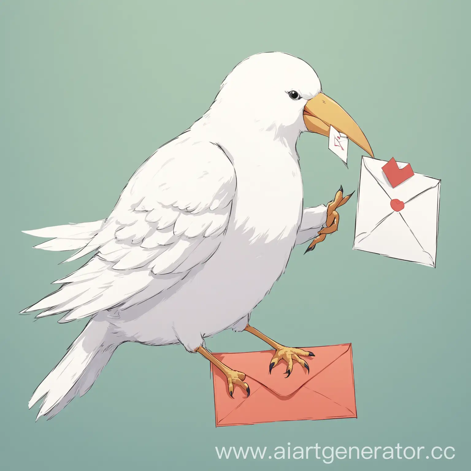 Белая птица держит конверт с письмом к клюве