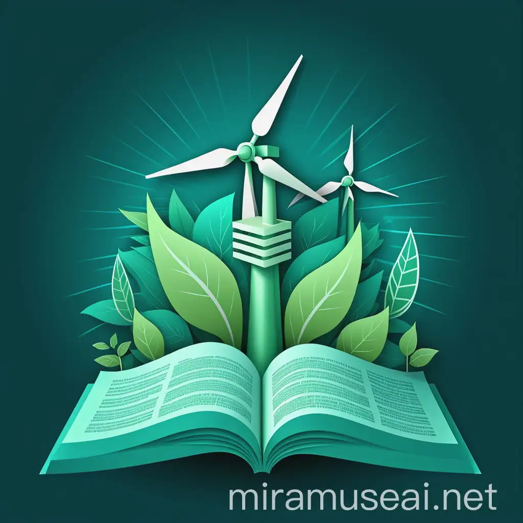 green energy Glossary paper illustration, dark background, no text, teal blue