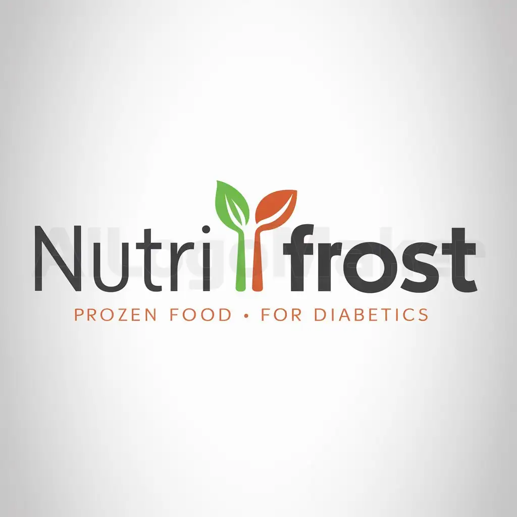 a logo design,with the text "NutriFrost", main symbol:combination of a leaf, a fork and a spoon,Moderate,be used in frozen food for diabetics industry,clear background