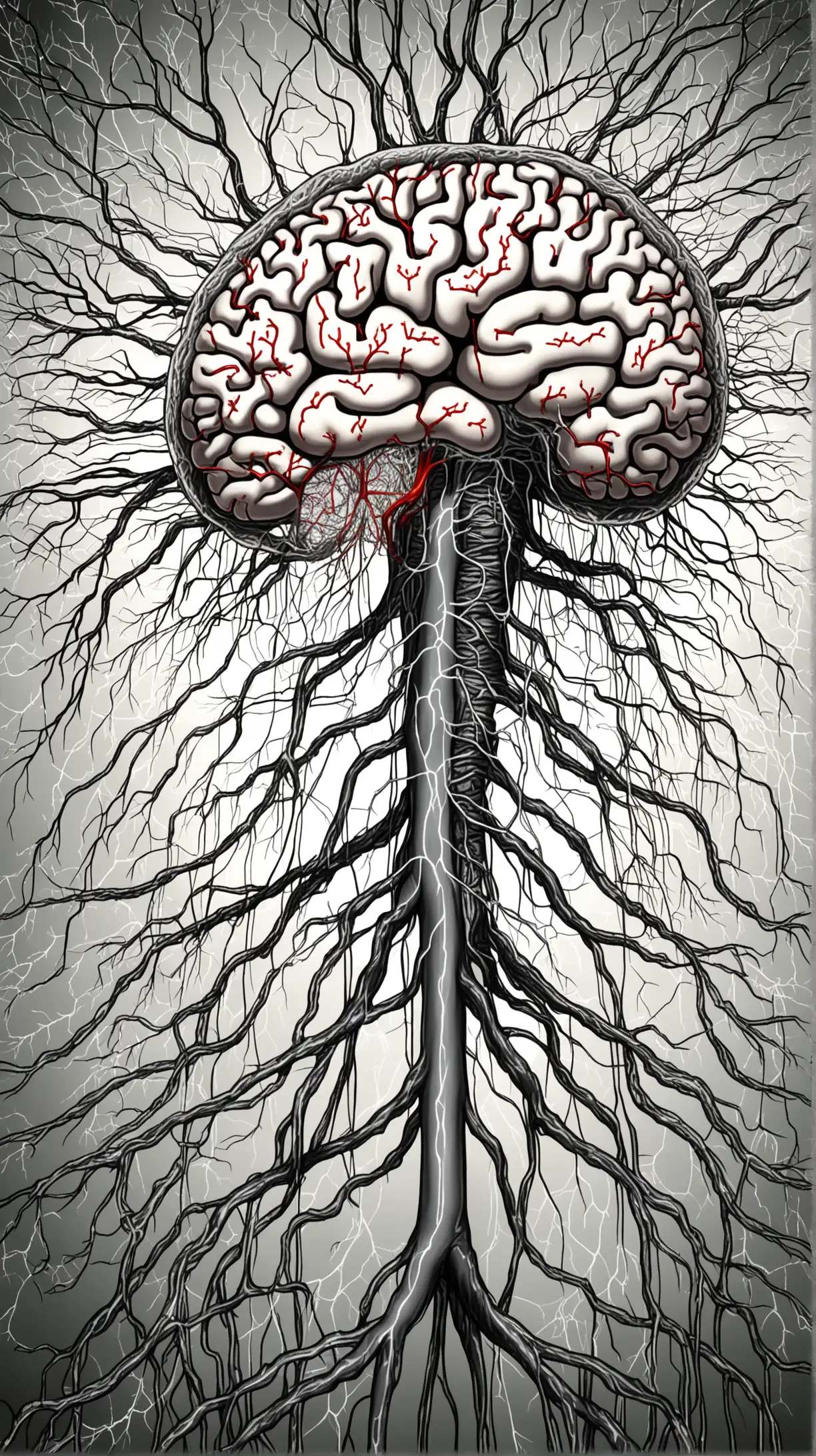 Neuron Dendritic Monster on Branch Illustration of Nervous System and Circulatory Network