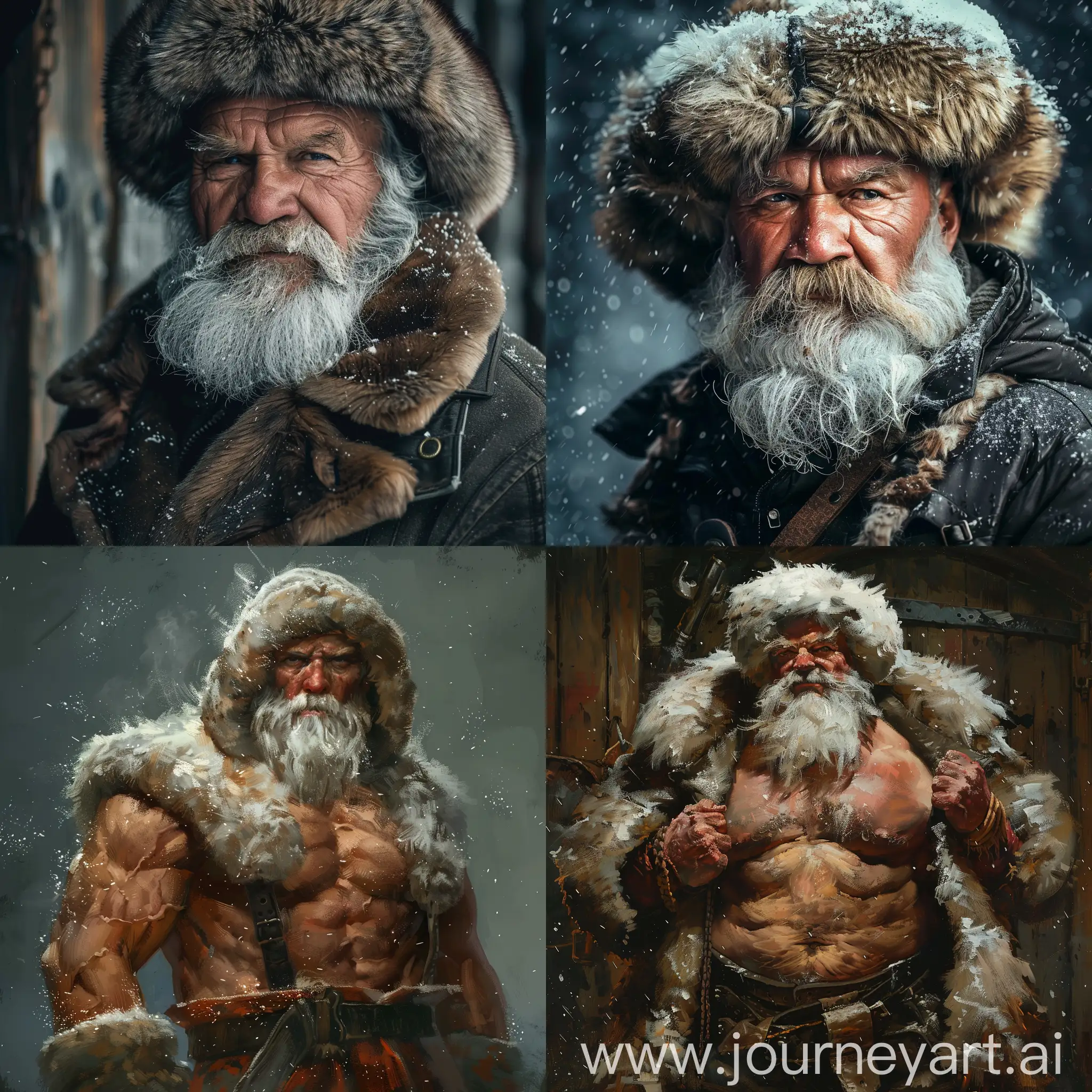 big muscular russian grandfather with ushanka