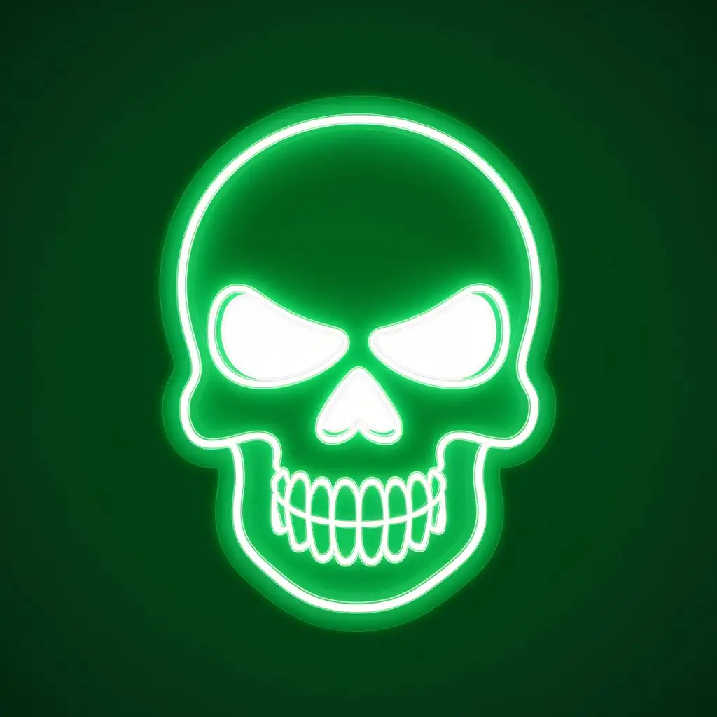 Glowing Skull Neon Sign on Solid Background Emote Style Art