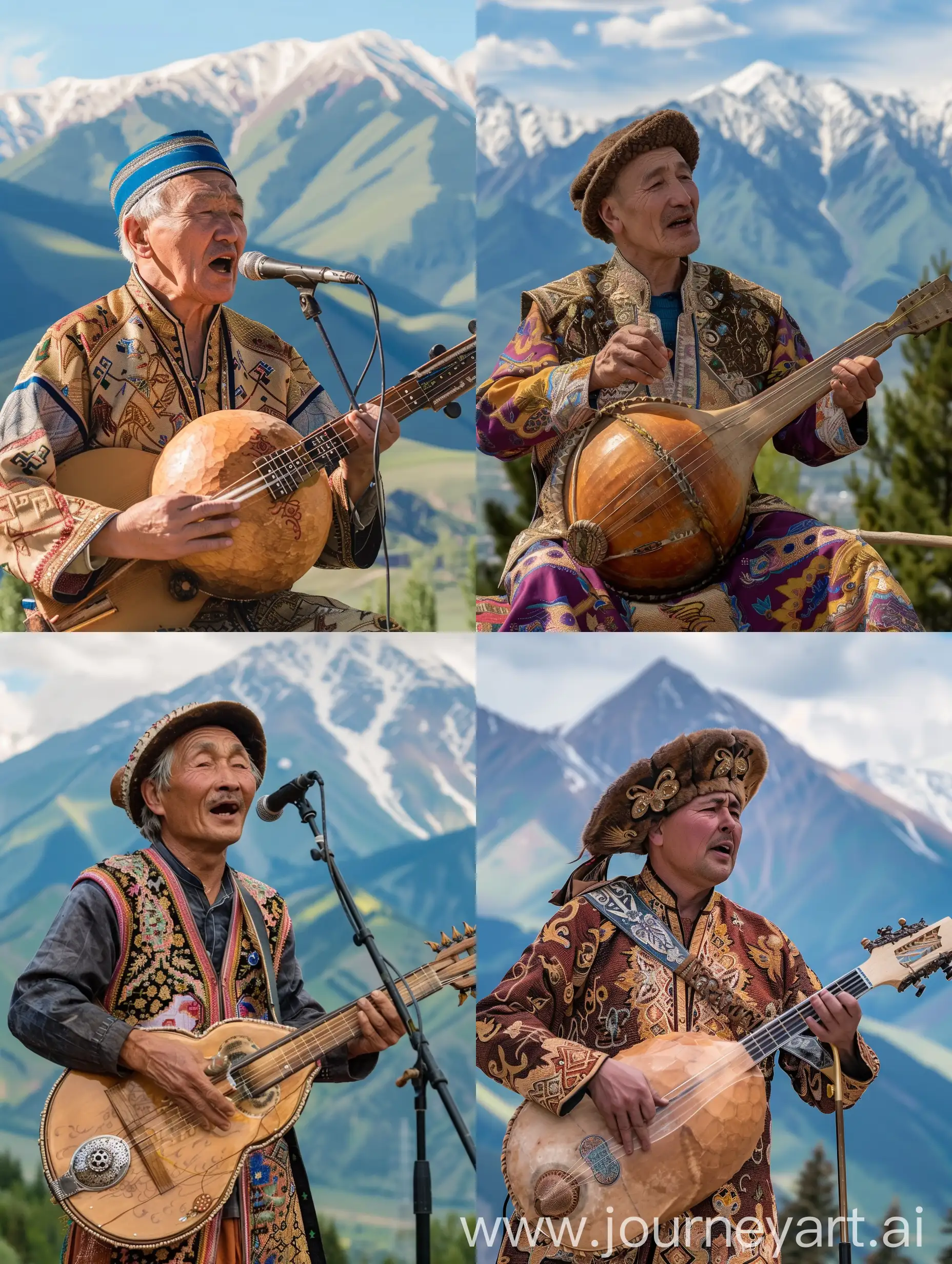 Kazakh-Singer-Performing-Traditional-Song-with-Dombra-Against-Almaty-and-Talgar-Mountain-Backdrop