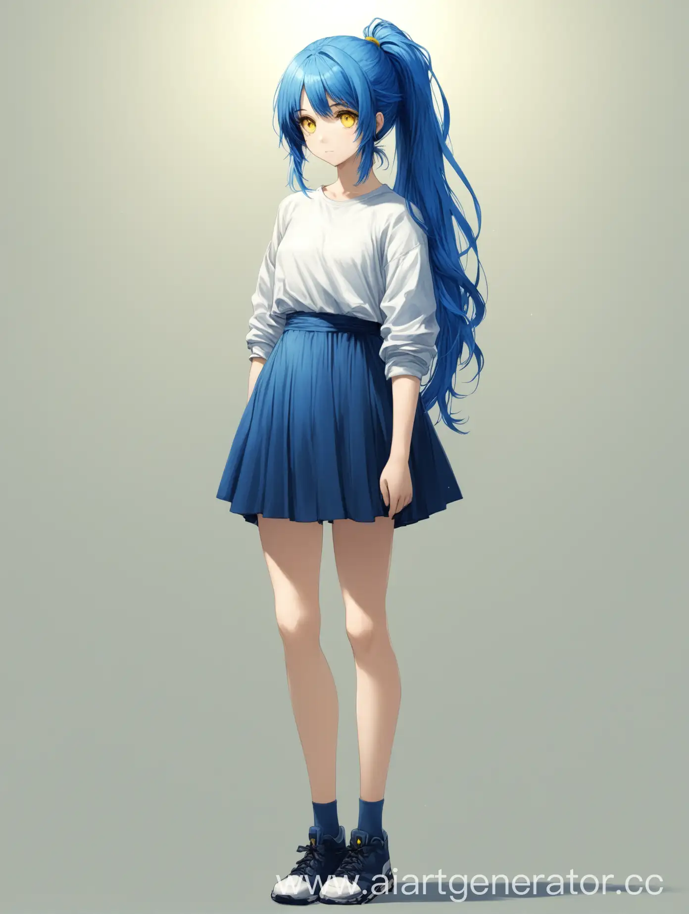 Girl-with-Blue-Hair-and-Yellow-Eyes-Portrait-of-a-Standing-Girl