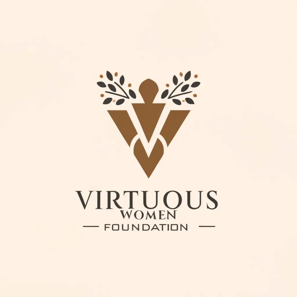 a logo design,with the text "Virtuous women foundation", main symbol:a woman  with a letter v
with flowers at the edge
,Minimalistic,be used in bussiness industry,clear background