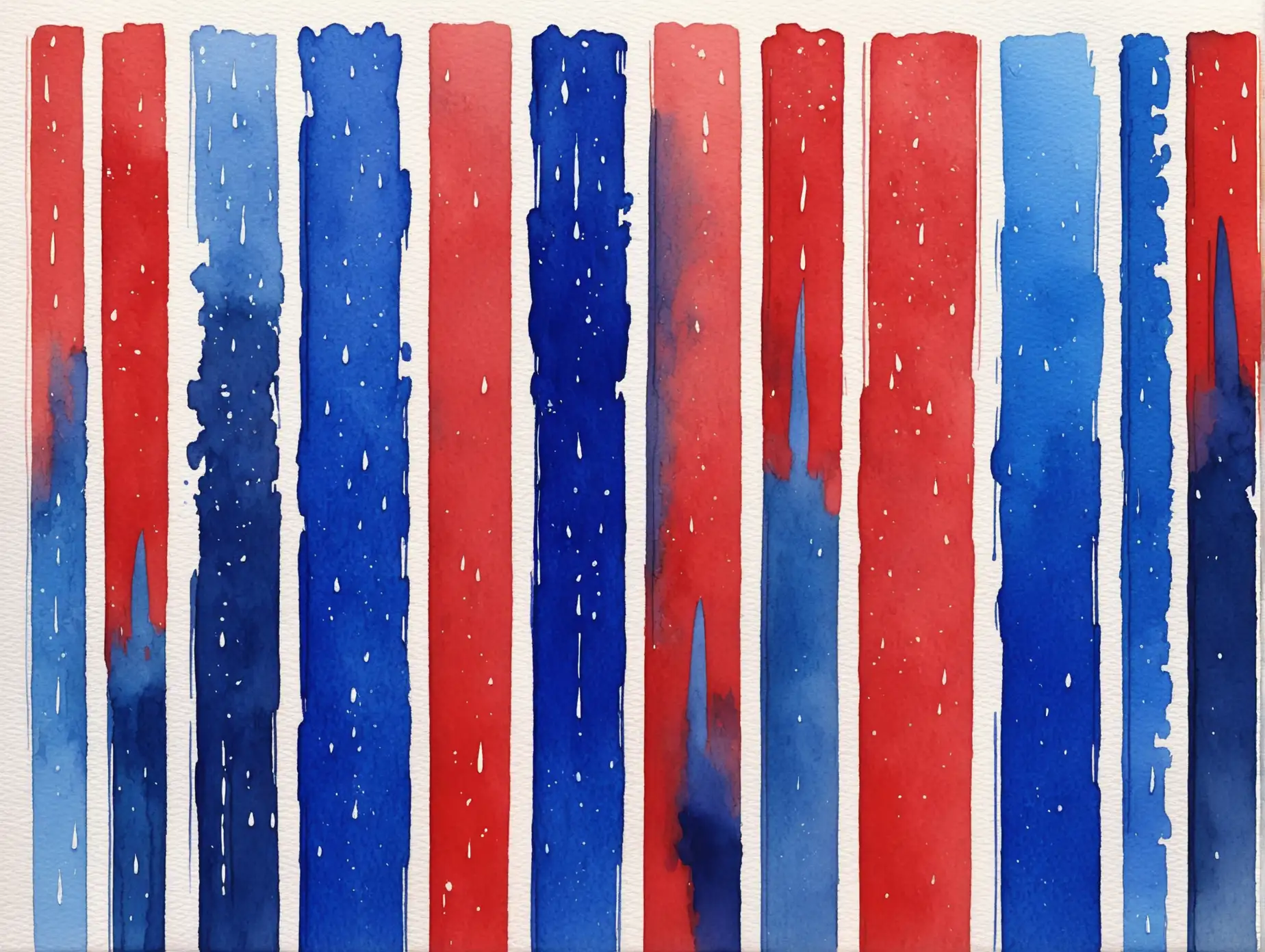 water color painting of vertical brush strokes side by side, navy blue, cobalt blue, red, sky blue, very wet brush with lots of texture
