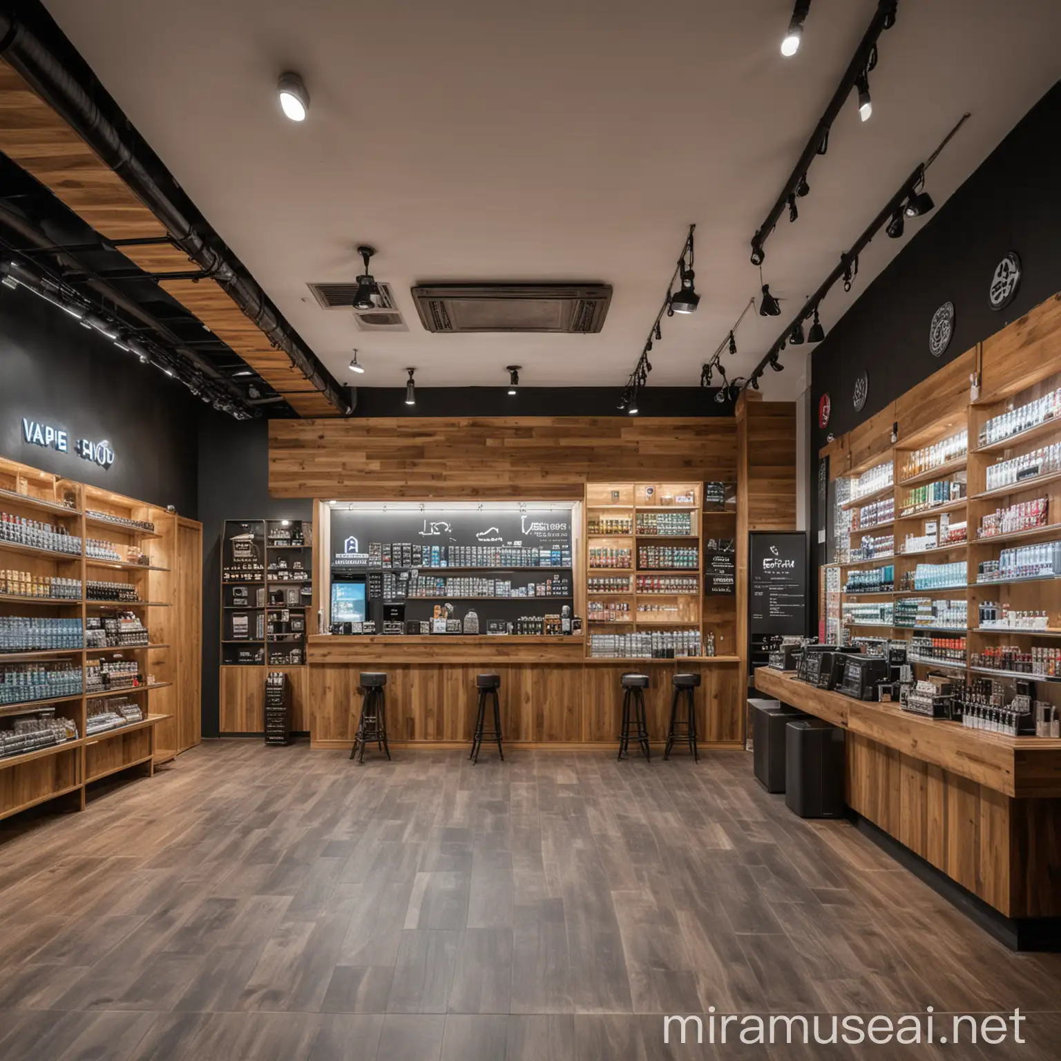modern interior of vape shop in eastern asian countries with reception 