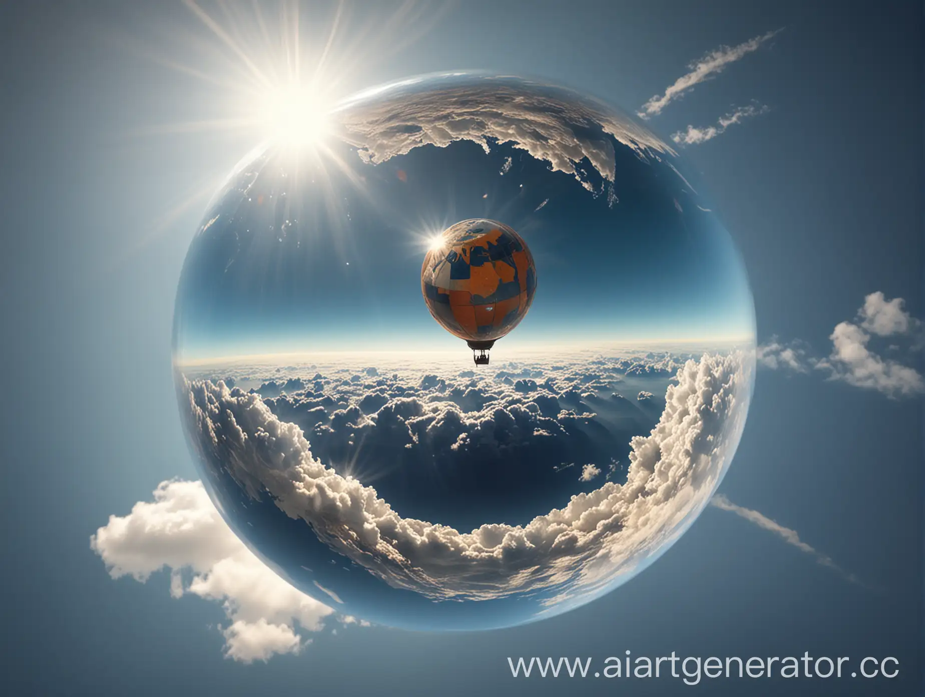 Aerial-View-of-Glass-Sphere-Flying-High-in-Sky
