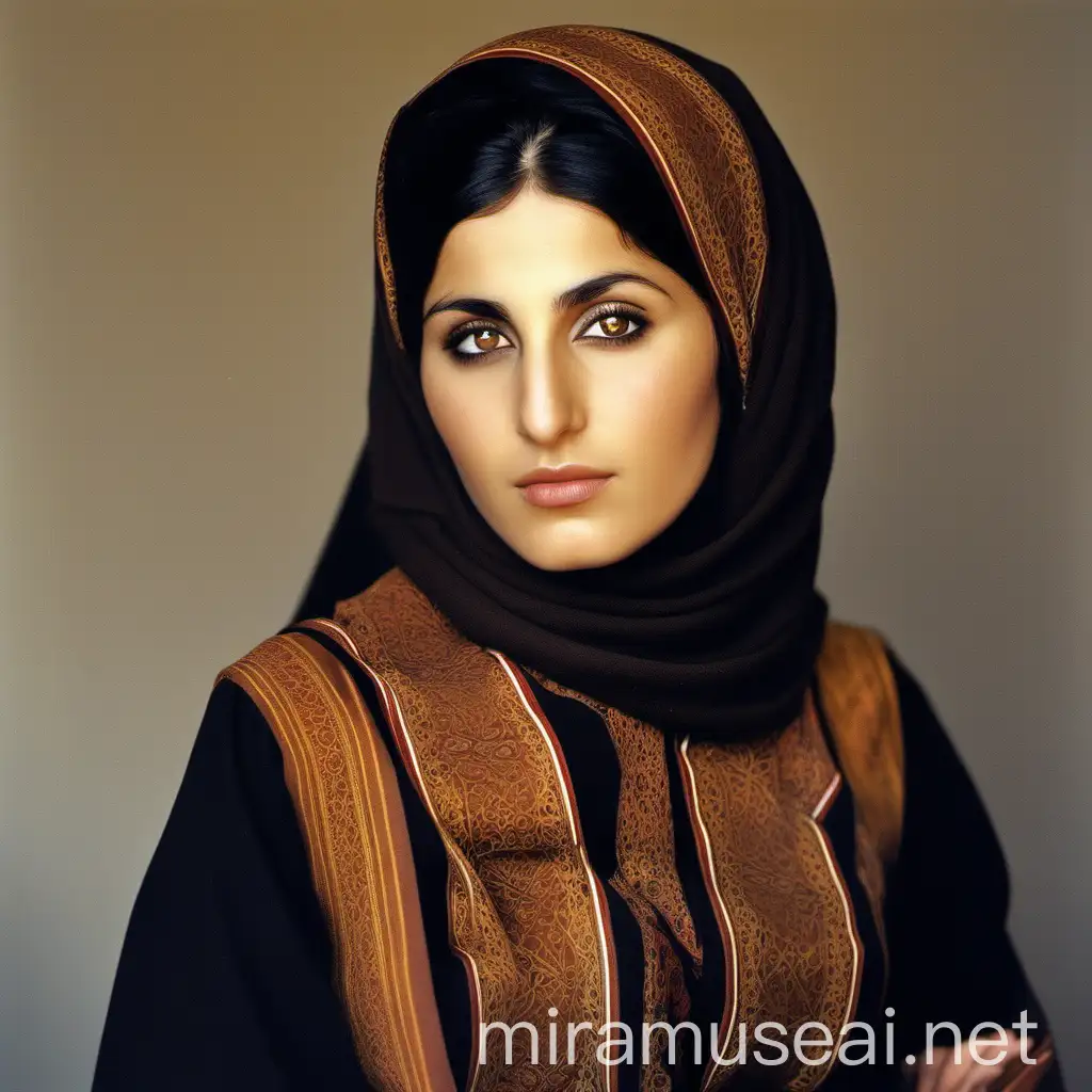 Azeri Woman in Traditional Dress with Headscarf and Warm Brown Skin