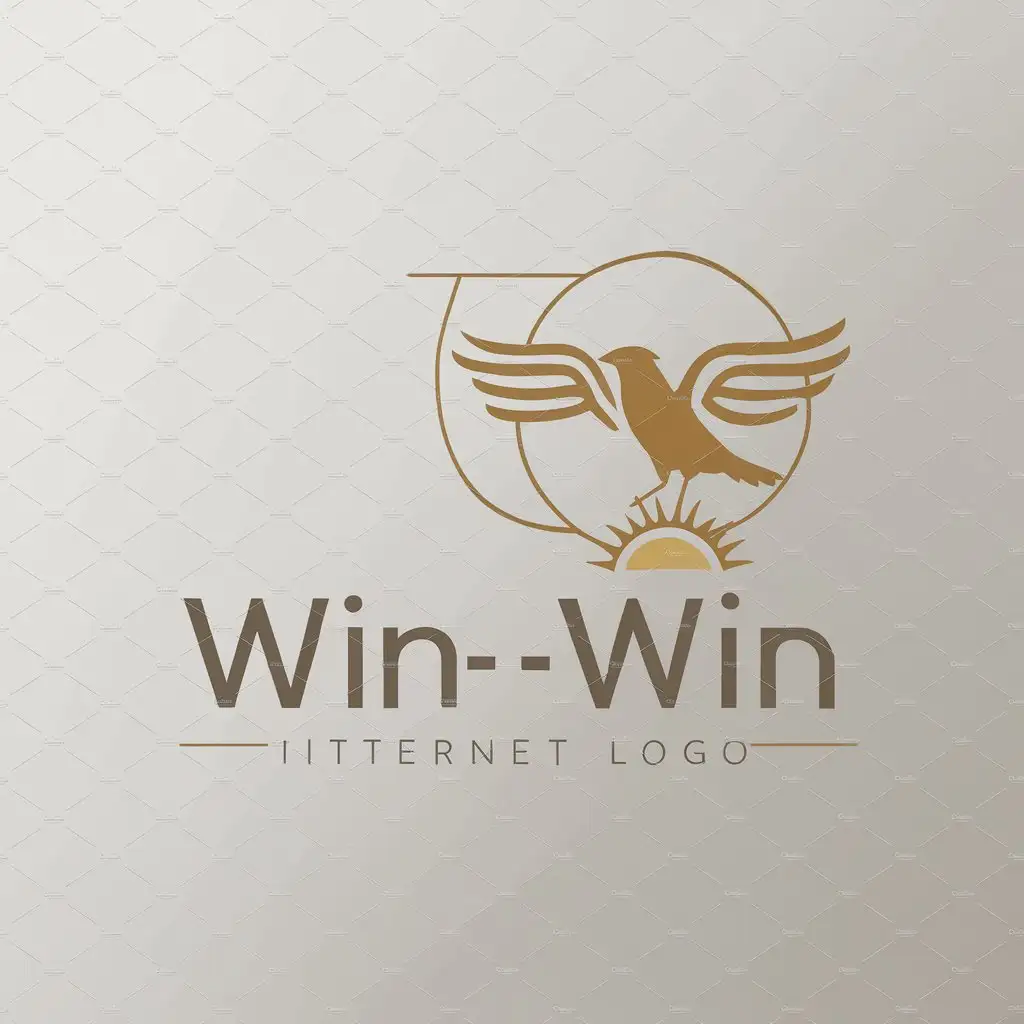 a logo design,with the text "win-win", main symbol:In a circle of the universe, a five legged golden crow steps on the sun, spreads its wings, and has a circular logo that matches the golden ratio,Minimalistic,be used in Internet industry,clear background