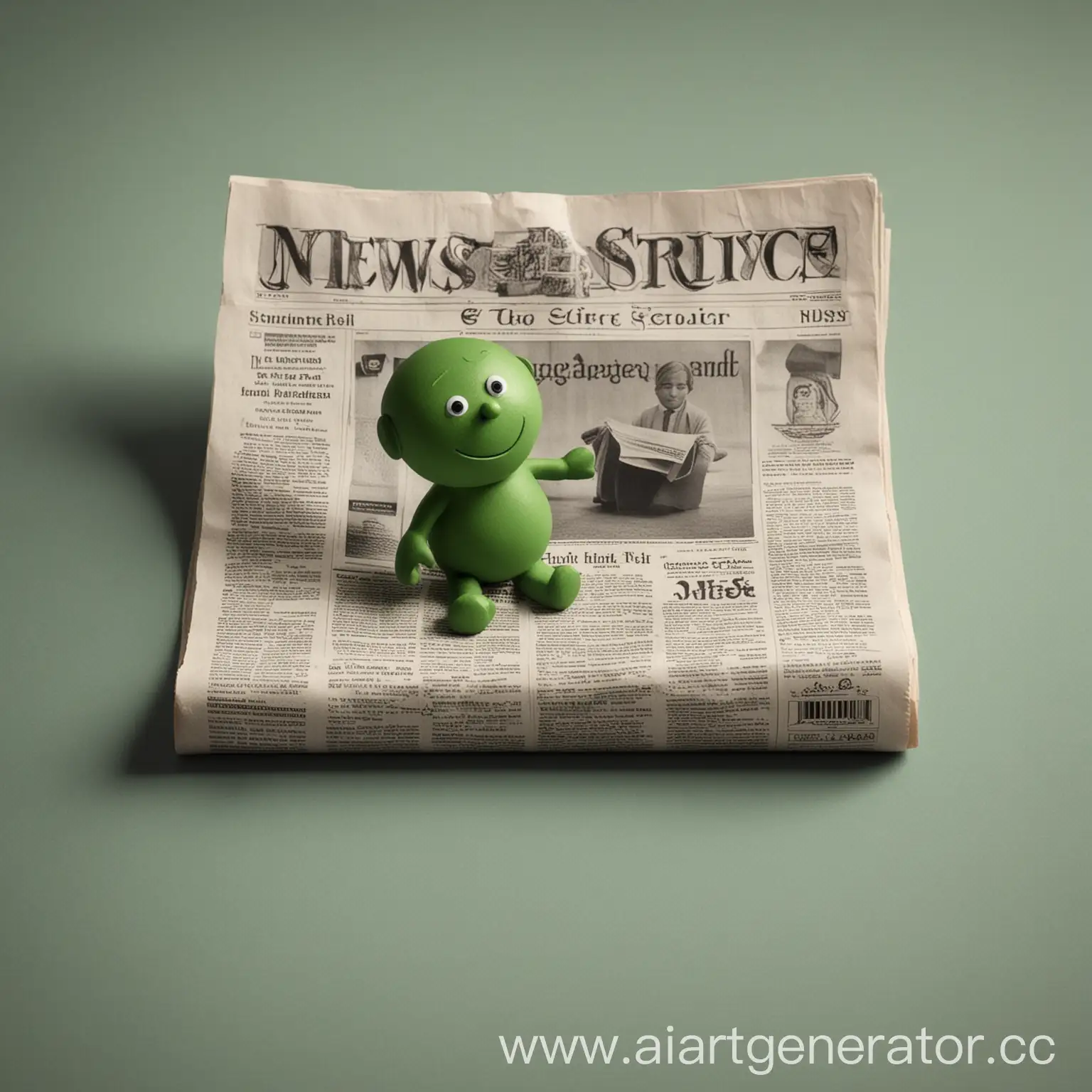 Green-Character-Reading-a-Newspaper-in-Minimalist-Style