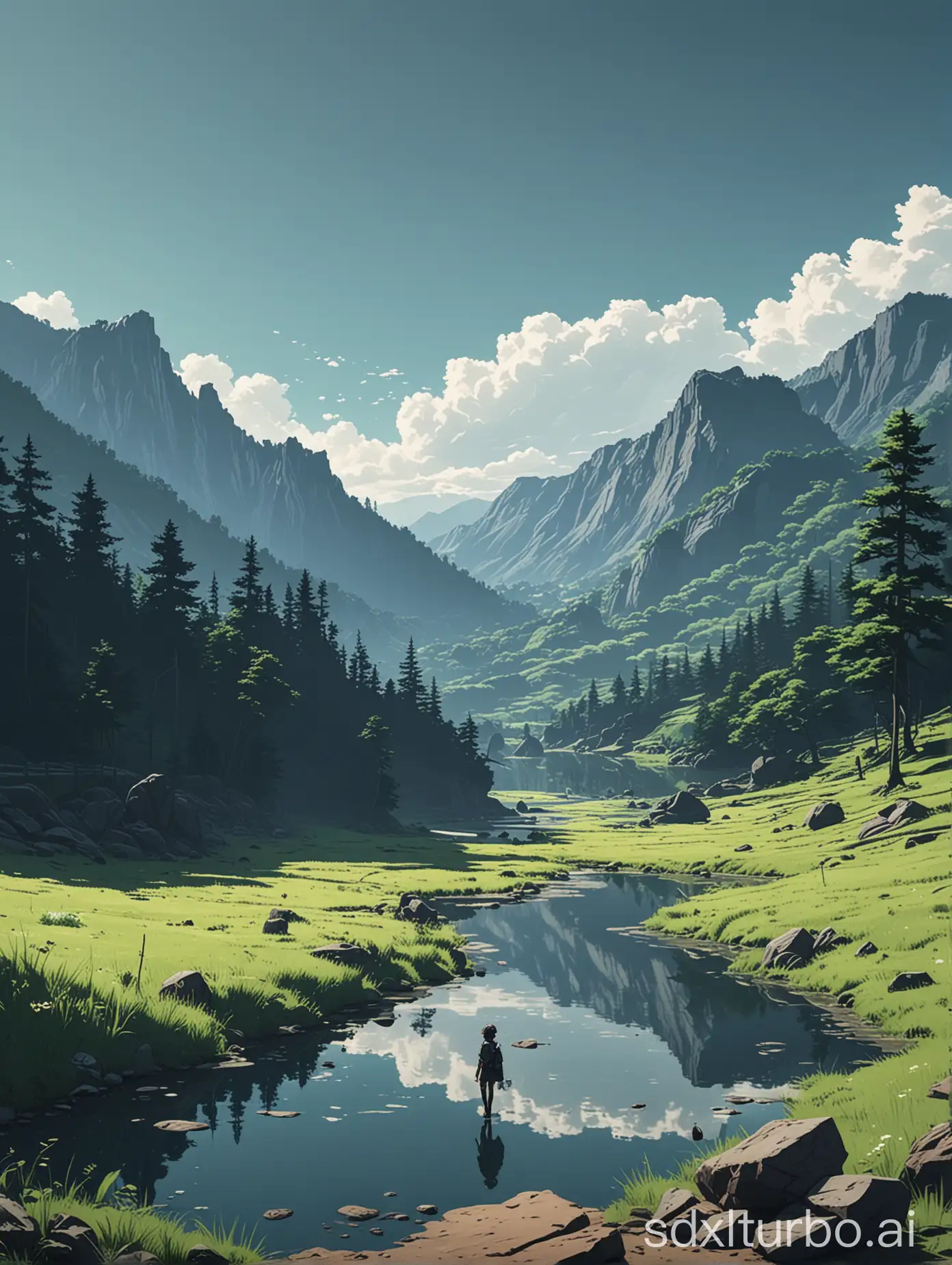 16k photo with minimalist anime,landscape