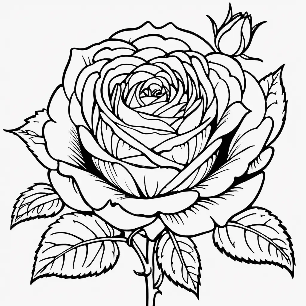 Vibrant Coloring Page Beautiful Rose Illustration for Relaxation