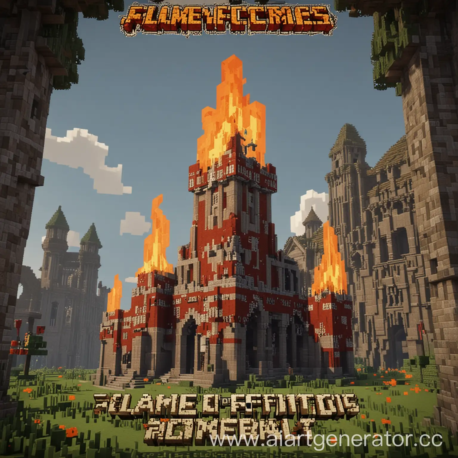 Надпись  "Flame of politics" в стиле MineCraft