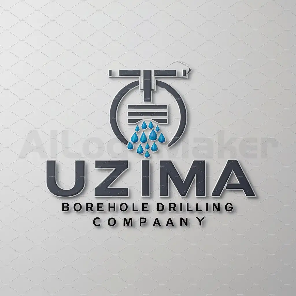 a logo design,with the text "UZIMA BOREHOLE DRILLING COMPANY", main symbol:BOREHOLE DRILLING COMPANY/WATER DROPLETS,complex,be used in Others industry,clear background