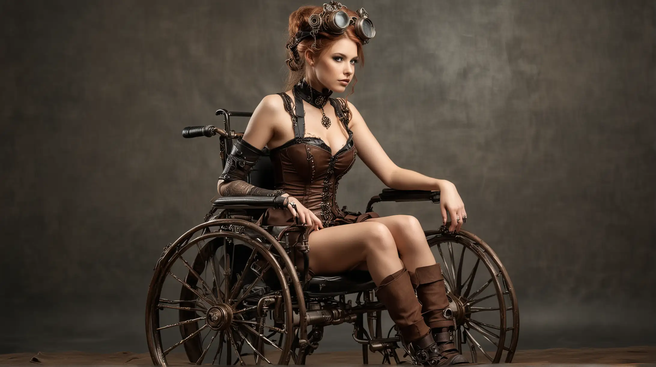 Steampunk Beautiful Model in a Wheelchair