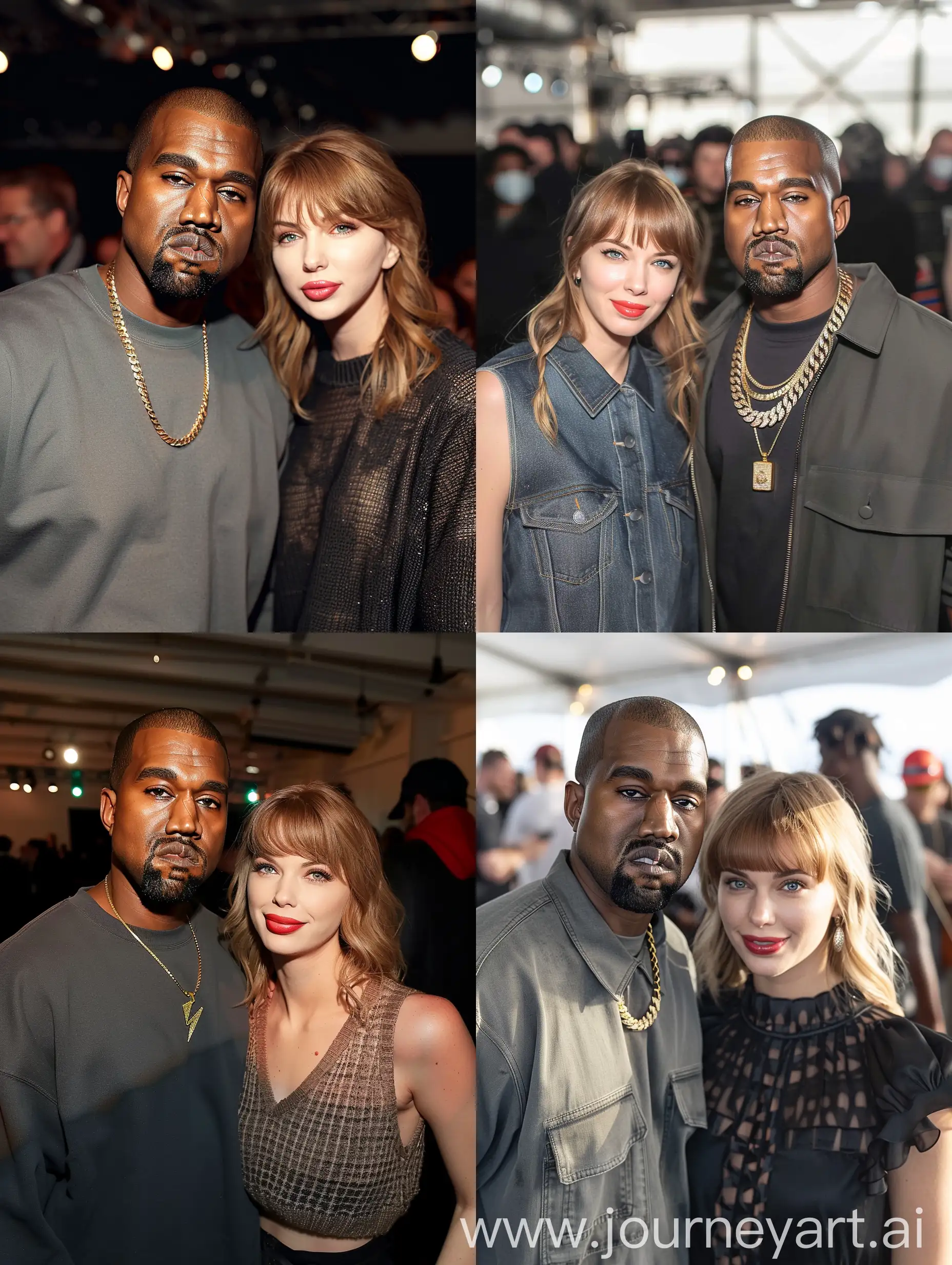 photo taken by a smartphone front camera of the rapper kanye west and taylor swift together. daylight
