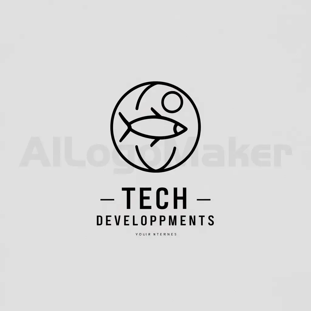 a logo design,with the text "Tech Developments ", main symbol:fish with the moon and all this in a globe,Minimalistic,be used in Internet industry,clear background
