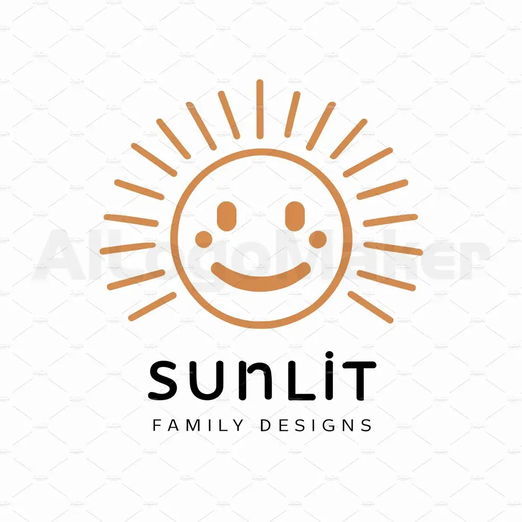 a logo design,with the text "SunLit Family Designs", main symbol:A logo featuring a smiling sun evoking feelings of warmth and, joy and positivity associated with the company products,Moderate,be used in Retail industry,clear background