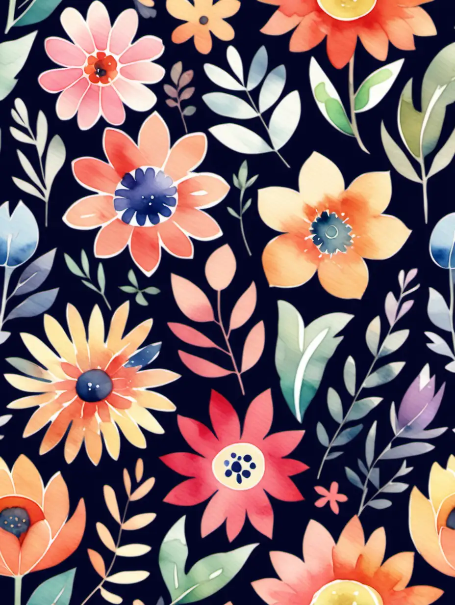 Rustic Watercolor Folksy Flowers in Bright Colors