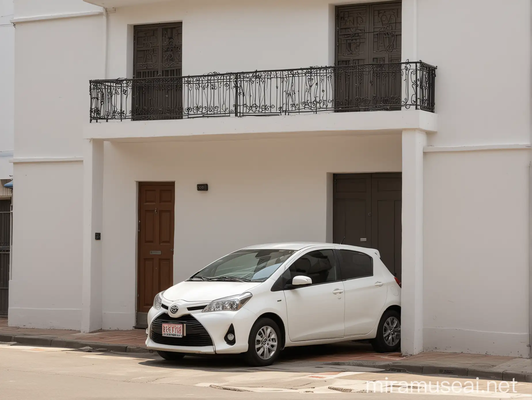 Peruvian TwoStory House with White Toyota Yaris Parked