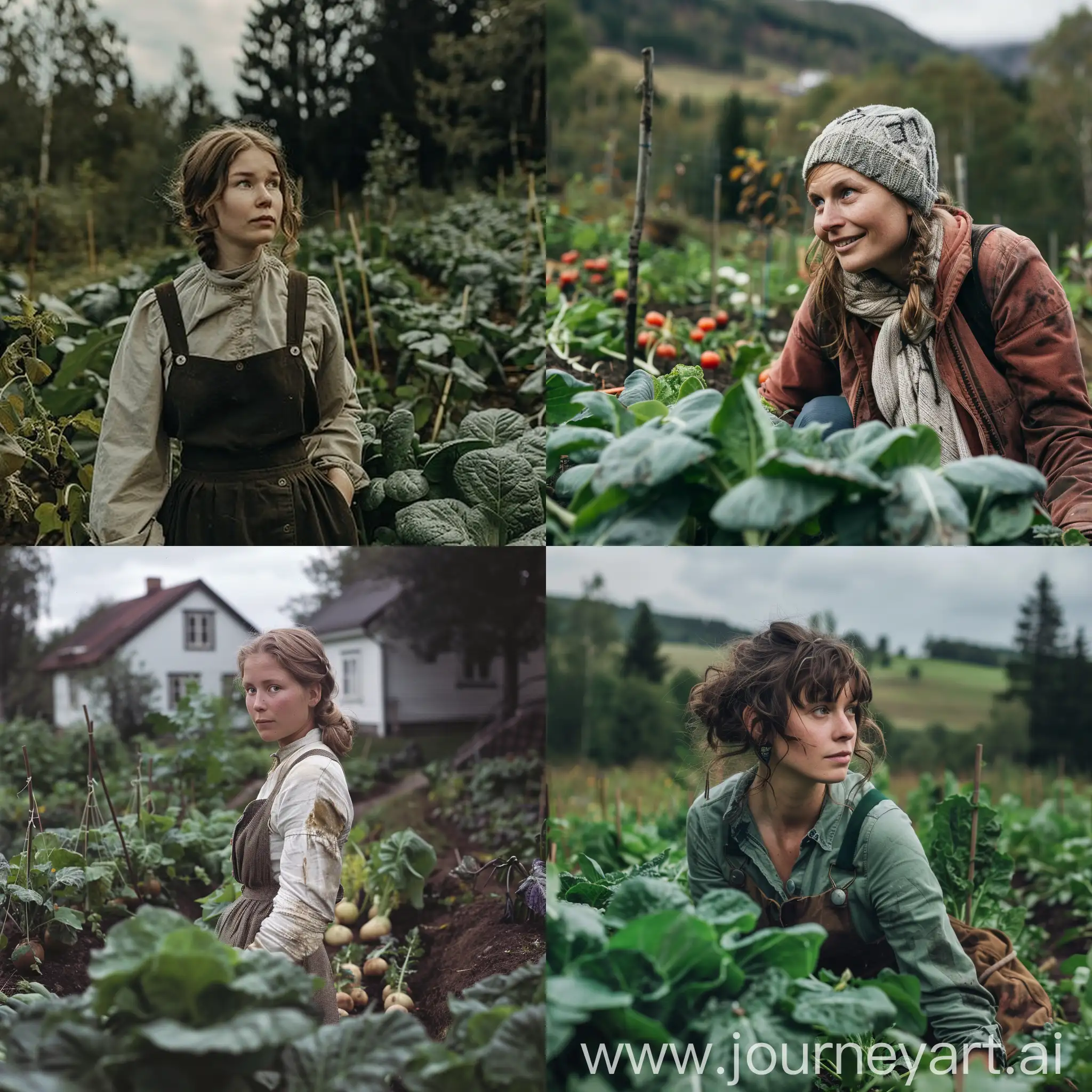 Young-Woman-Gardening-in-a-NorwegianStyle-Vegetable-Patch