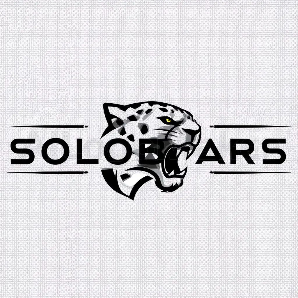 a logo design,with the text "SOLOBARS", main symbol:Outlines of head evil roaring snow leopard,Minimalistic,be used in Automotive industry,clear background