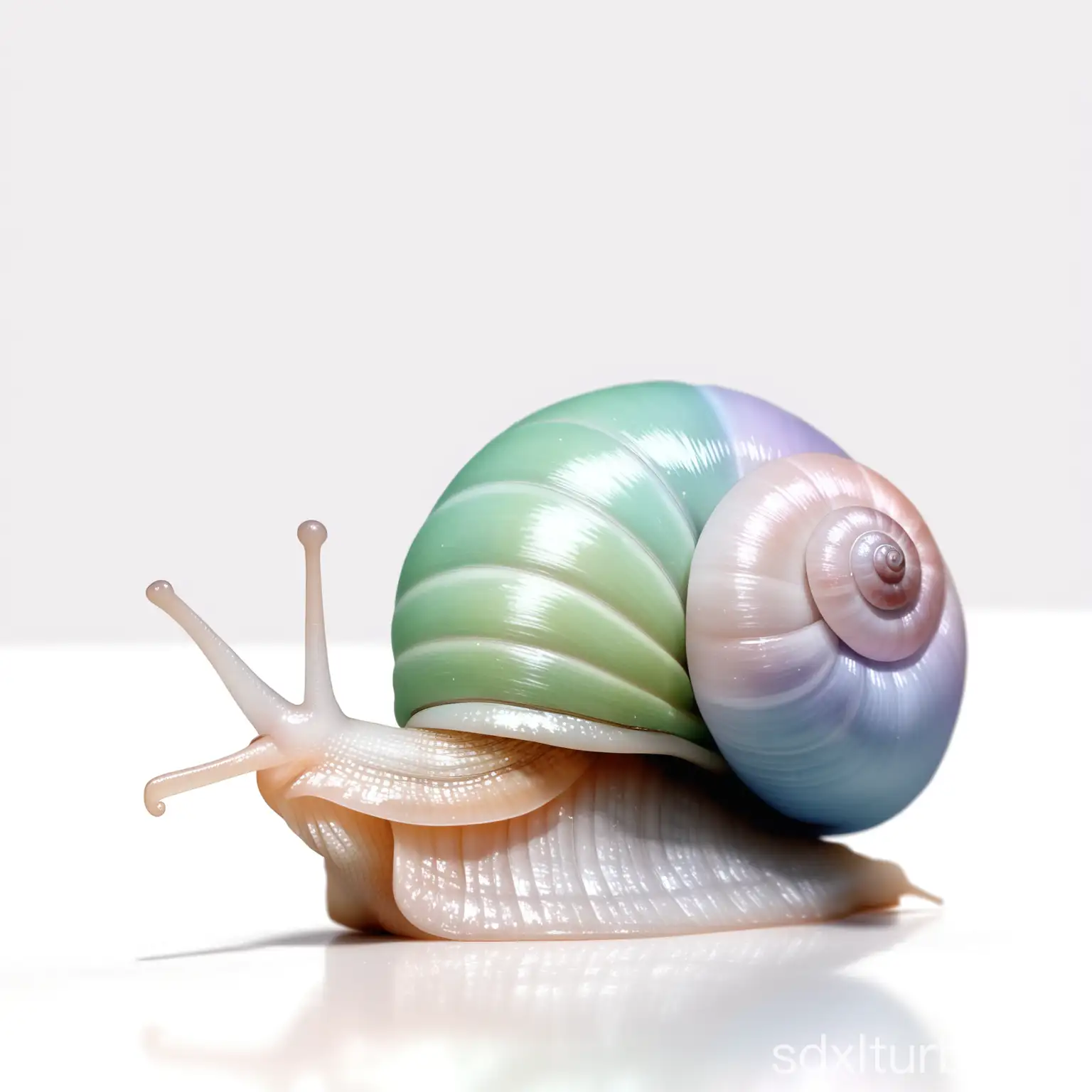 one snail in three-quarters view, facing away,   pastel colours, plain white background