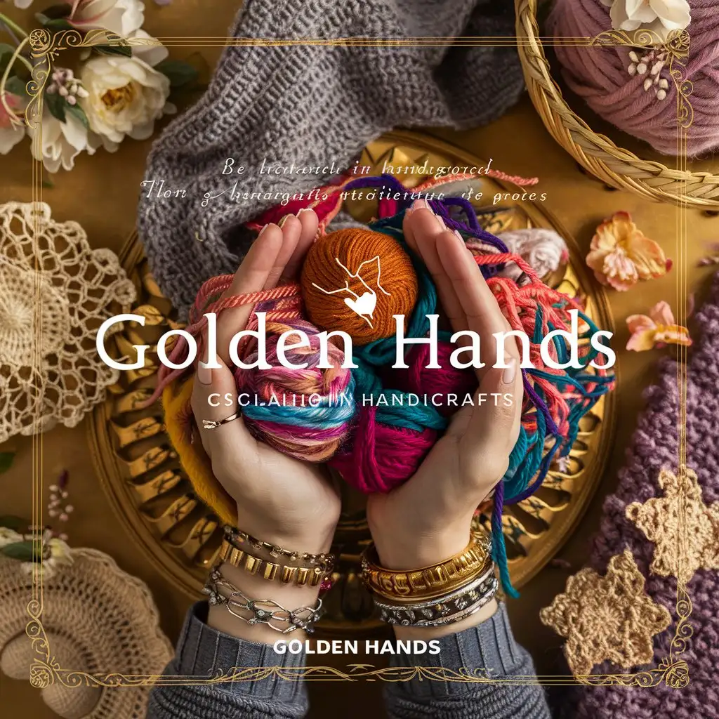 Сделай картинку для бренда который занимается рукоделием с надписью Golden Hands 