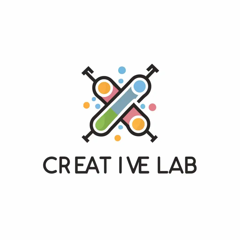 a logo design,with the text "CREATIVE LAB", main symbol:Test tube Atoms,Minimalistic,be used in Technology industry,clear background