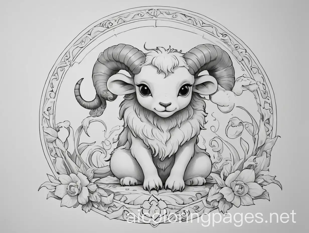 White background/ Aries Ram/ Capricorn goat/ Libra scales cancer crab, Coloring Page, black and white, line art, white background, Simplicity, Ample White Space. The background of the coloring page is plain white to make it easy for young children to color within the lines. The outlines of all the subjects are easy to distinguish, making it simple for kids to color without too much difficulty