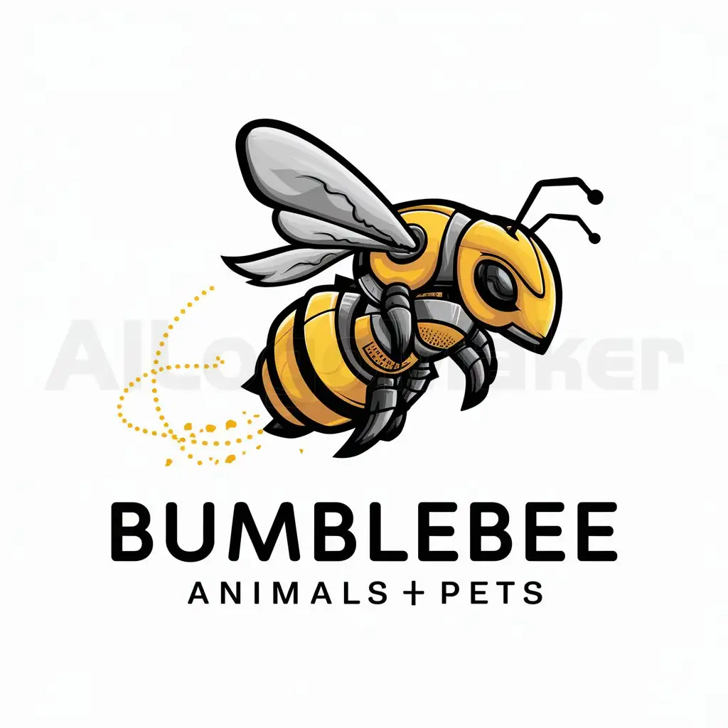 a logo design,with the text "bee bumblebee robot yellow white background fly", main symbol:Humblebee,complex,be used in Animals Pets industry,clear background