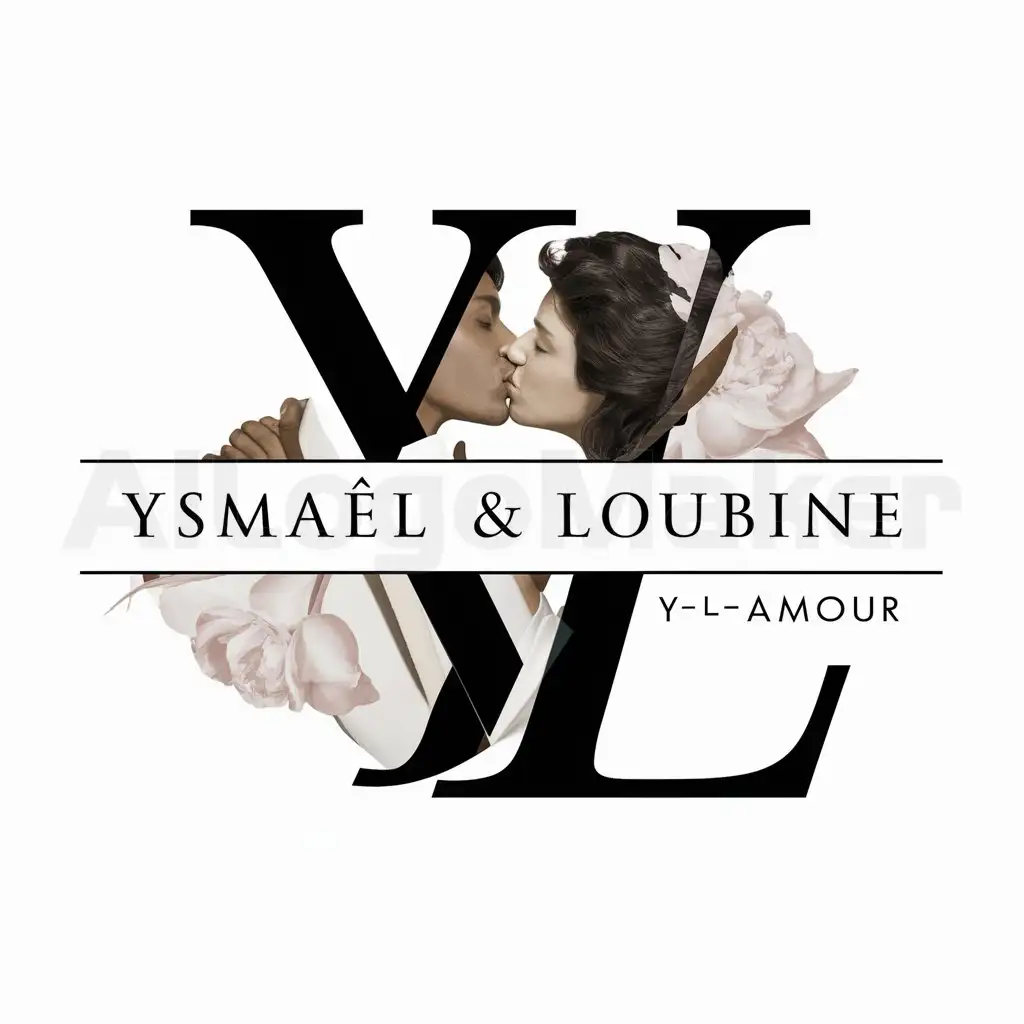 a logo design,with the text "Make a logo for me similar to the Louis Vuitton logo with these two letters YL, and in between the two letters, write Ysmaël & Loubine.", main symbol:The background is two people kissing.,Moderate,be used in Y+L=Amour industry,clear background