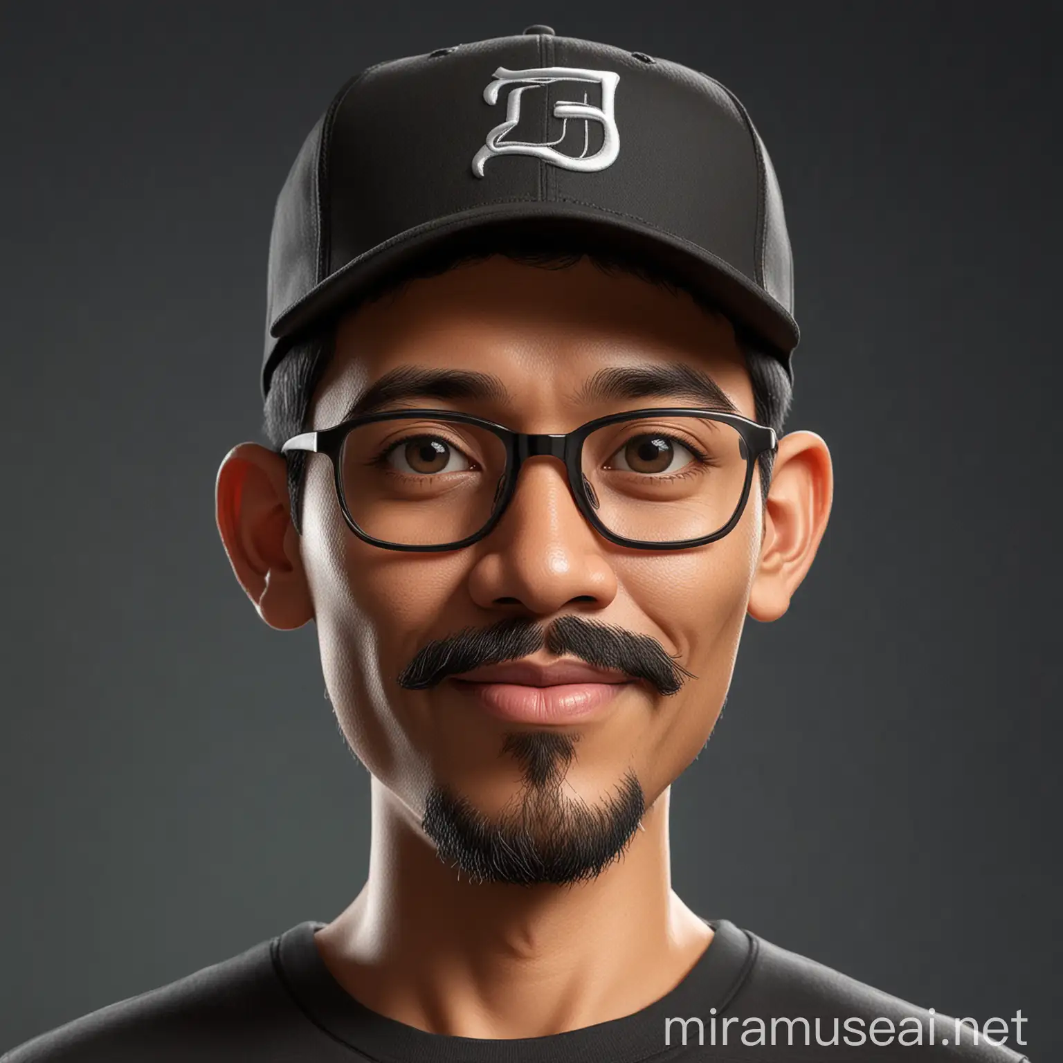 Caricature Portrait of Indonesian Man with Baseball Cap and Glasses