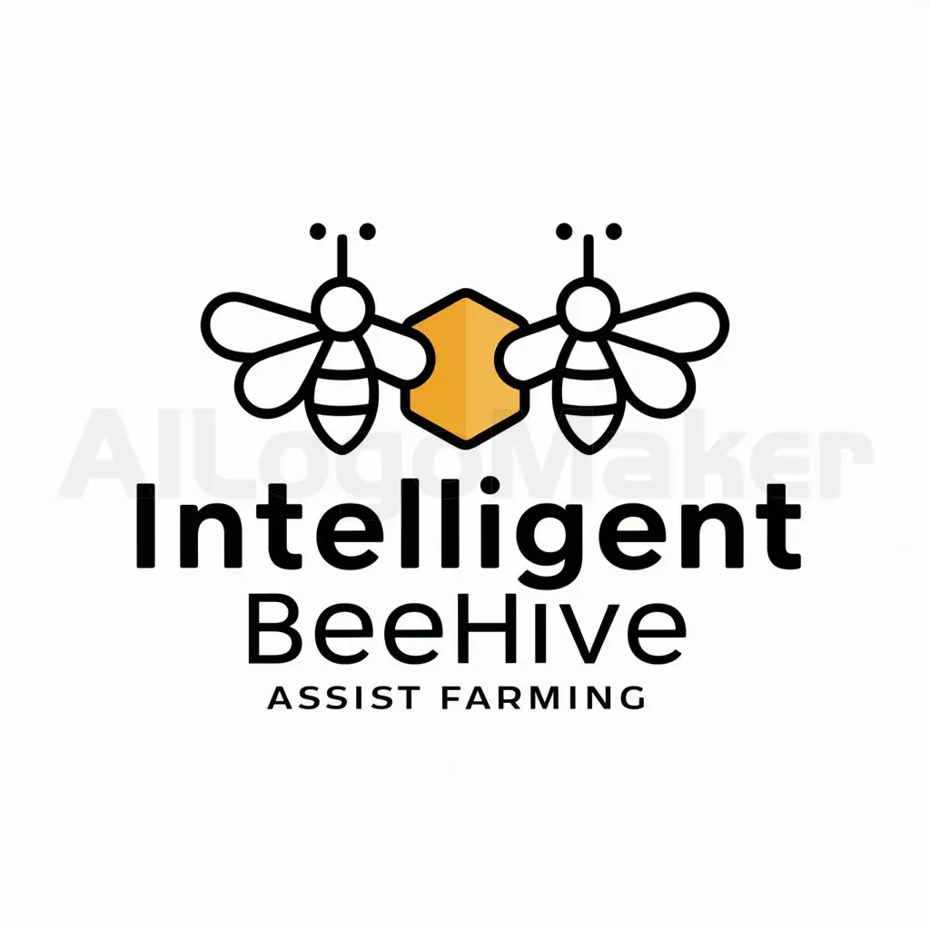 a logo design,with the text "INTELLIGENT BEEHIVE", main symbol:bees,Moderate,be used in assist farming industry,clear background